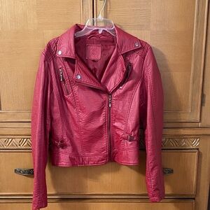 Max Studio Red Faux Leather Moto Jacket